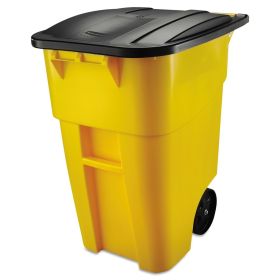 50 Gallon Yellow Commercial Heavy-Duty Trash Can with Black Lid