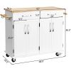 White Kitchen Cart Island with Wood Top 2 Drawers and Bottom Storage Cabinet