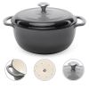 6 Quart Large Grey Enamel Cast-Iron Dutch Oven Kitchen Cookware