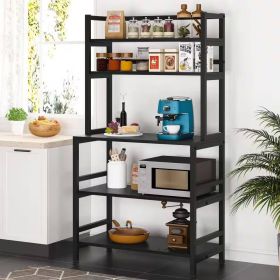 Black Metal Wood Freestanding Kitchen Shelf Bakers Rack Microwave Stand