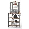 Modern Industrial Metal Wood Kitchen Baker's Rack Shelf Microwave Stand