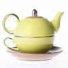 Green Yellow Porcelain Ceramic Teapot Cup Set Dishwasher and Microwave Safe