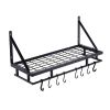 Matte Black Stainless Steel Wall Mounted Pot Rack with 10 Hanging Hooks