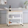 Modern White Kitchen Island Cart with Wood Top 2 Drawers and 2 Bottom Shelves