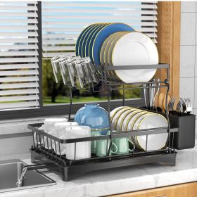 2 Tier Dish Rack for Kitchen Counter,Dish Drying Rack with 360¬∞Drainage,Dish Drainboard Set with Cutlery Holder and 4 Cup Holder