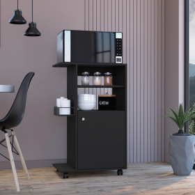 Kitchen Cart Kryot, Single Door Cabinet, Four Casters, Black Wengue Finish