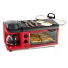 Nostalgia BST3RR Retro 3-in-1 Family Size Electric Breakfast Station, Coffeemaker, Griddle, Toaster Oven - Retro Red