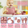 Silicone Baby Feeding Set, 9 Piece Baby Led Weaning Utensils Set Includes Suction Bowl and Plate, Baby Spoon and Fork, Sippy Cup with Straw