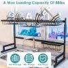 2-Tier Over the Sink Dish Drying Rack Drainer Utensil Organizer Holder Tableware Organizer Large Dish Rack for Kitchen Countertop Stainless Steel 33.7