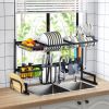 2-Tier Over the Sink Dish Drying Rack Drainer Utensil Organizer Holder Tableware Organizer Large Dish Rack for Kitchen Countertop Stainless Steel 33.7