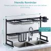 2-Tier Over the Sink Dish Drying Rack Drainer Utensil Organizer Holder Tableware Organizer Large Dish Rack for Kitchen Countertop Stainless Steel 33.7