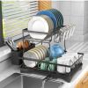 2 Tier Dish Rack for Kitchen Counter,Dish Drying Rack with 360¬∞Drainage,Dish Drainboard Set with Cutlery Holder and 4 Cup Holder