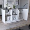 Juniper Kitchen Island with Large Top Surface, Double Door Cabinet, and Open Shelves