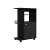 Clip Kitchen Cart, Single Door Cabinet, Four Casters -Black