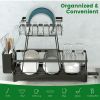 2 Tier Dish Rack for Kitchen Counter,Dish Drying Rack with 360¬∞Drainage,Dish Drainboard Set with Cutlery Holder and 4 Cup Holder