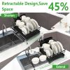 Retractable Dish Drying Rack Extra Large Dish Rack with Drainboard Utensil Holder for Countertop Over Sink Rustproof Expandable