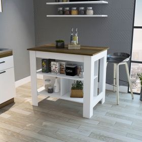 Brooklyn Kitchen Island, Three Concealed Shelves (Color: as Pic)